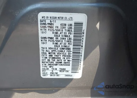 2012 Nissan Rogue Sv W/Sl Pkg from USA, damaged, VIN JN8AS5MT1CW255696